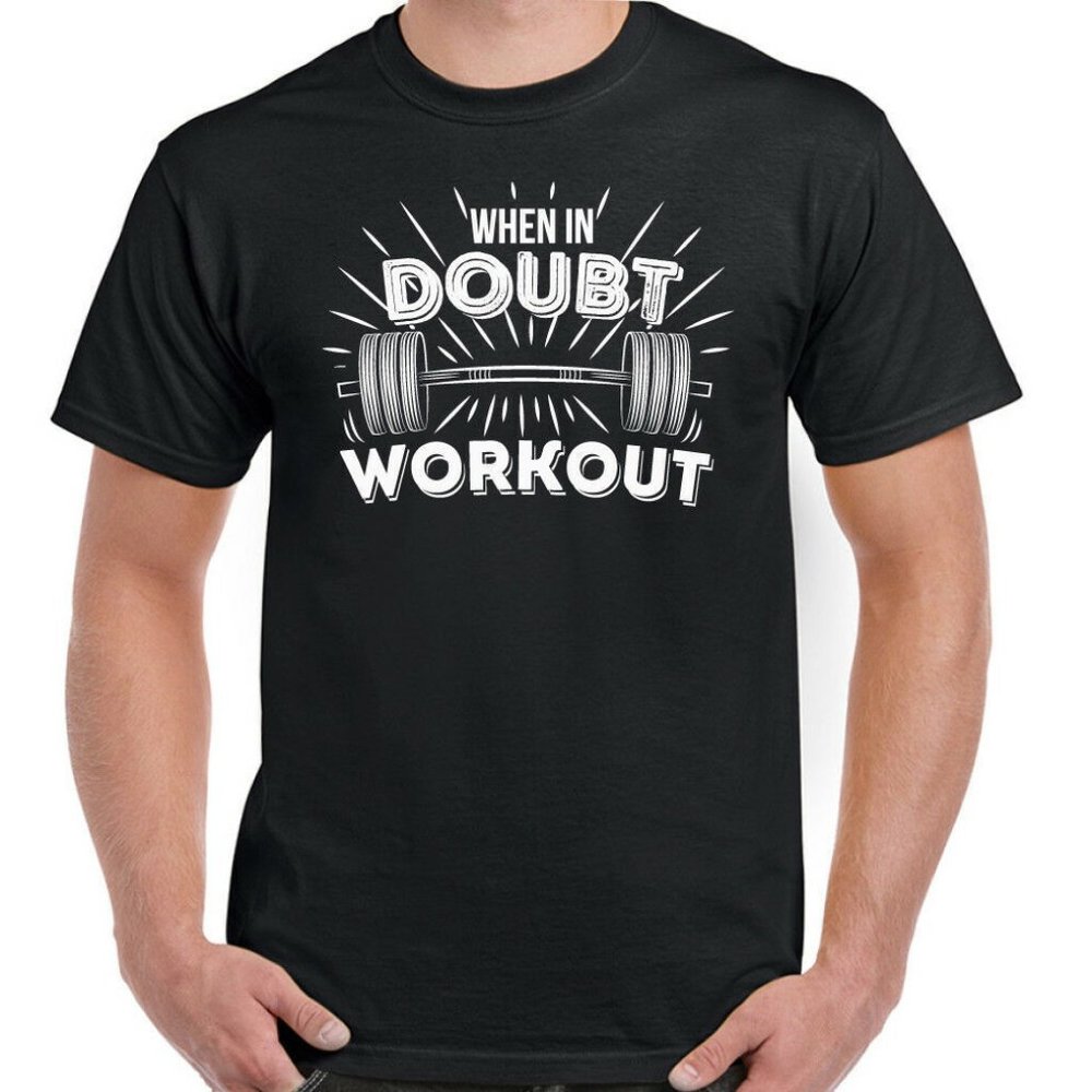 Gym T-Shirt Training Top Bodybuilding When In Doubt Workout Mens Funny Weights